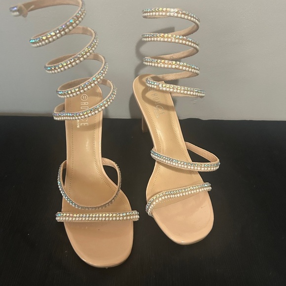 None Shoes - Elegant Nude Spiral Strap Heels